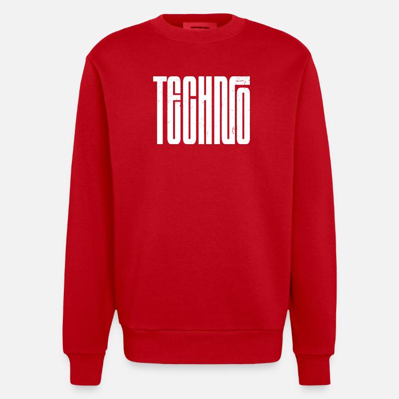 Typographie rétro techno audacieuse - Sweat bio épais oversize fabriqué en UE - rouge
