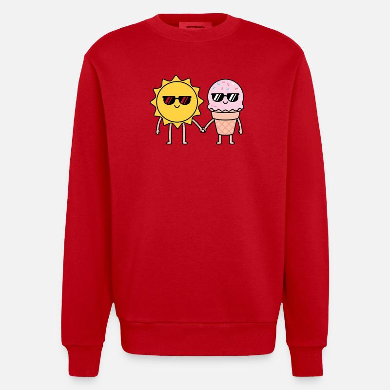 Dessin animé Happy Summer Sun - Sweat bio épais oversize fabriqué en UE - rouge