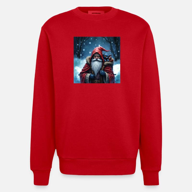 Weihnachtsmann Zauberer mit blauer Katze - Heavyweight Oversized Organic Crew Neck Made in EU - Rot