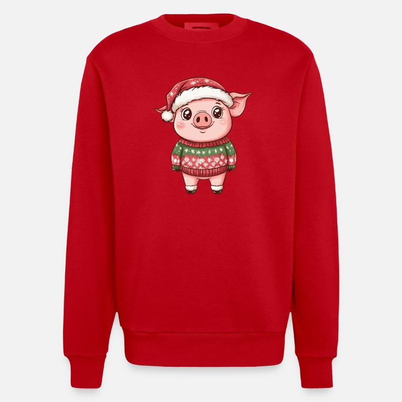 Schwein Weihnachten Xmas - Heavyweight Oversized Organic Crew Neck Made in EU - Rot