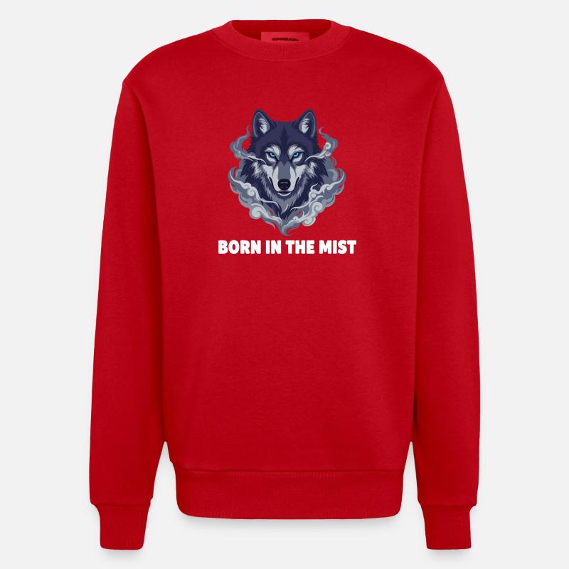 Nebelwolf : Wolfkopf dans la brume - Sweat bio épais oversize fabriqué en UE - rouge