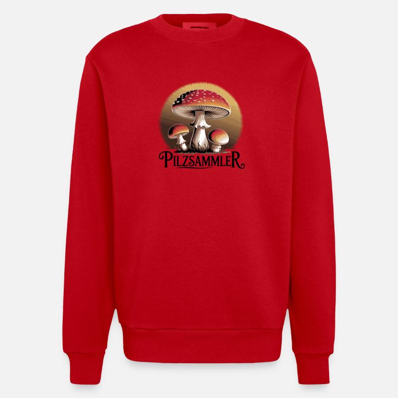 Mystical toadstools in the moonlight - Heavyweight Oversized Organic Crew Neck Made in EU - red