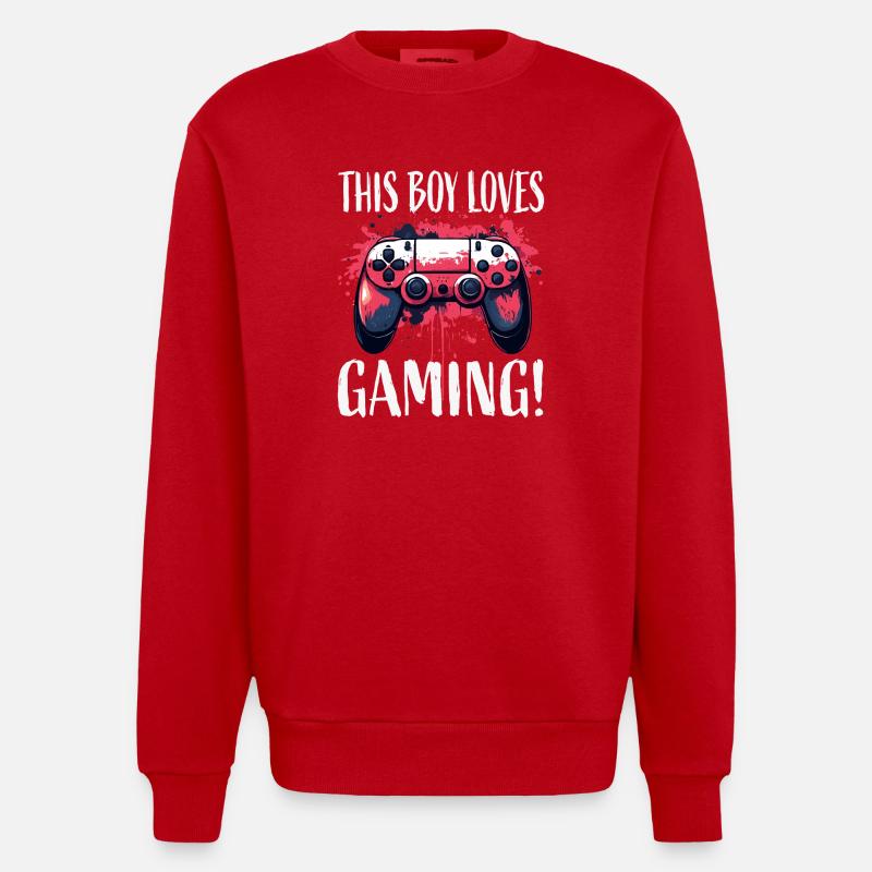 This Boy Loves Gaming Controller Art - Heavyweight Oversized Organic Crew Neck Made in EU - Rot