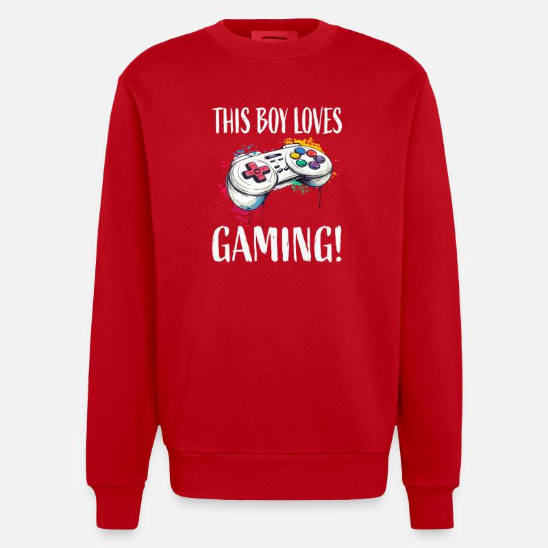 Dieser Junge liebt Gaming Controller - Heavyweight Oversized Organic Crew Neck Made in EU - Rot