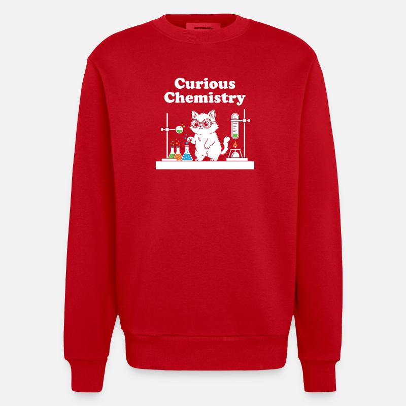 Chat de la Chimie Curieuse - Sweat bio épais oversize fabriqué en UE - rouge