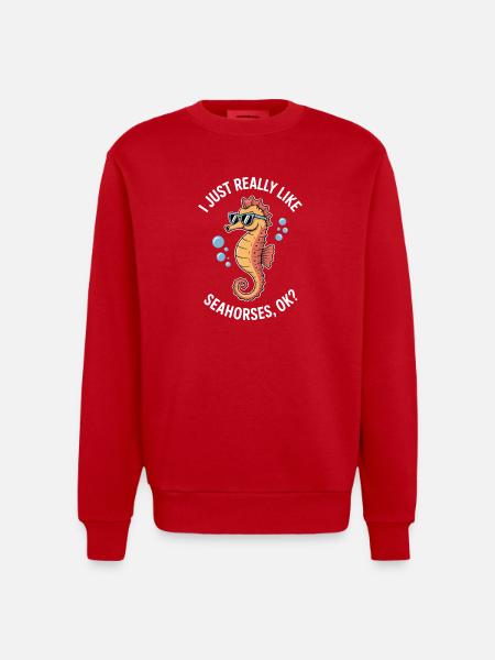 Seepferdchen Spruch Lustiges Seepferdchen Geschenk - Heavyweight Oversized Organic Crew Neck Made in EU - Rot