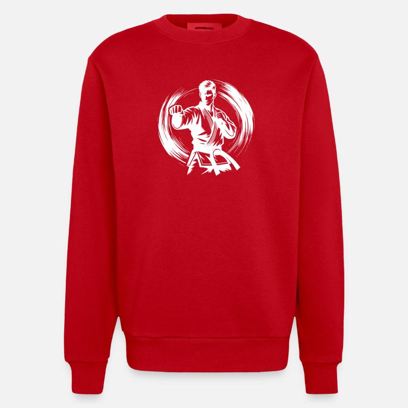 Dynamische Kampfpose Perfekte Karate Silhouette - Heavyweight Oversized Organic Crew Neck Made in EU - Rot