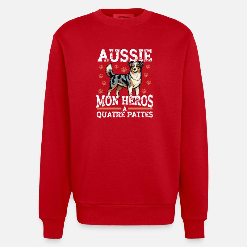 Aussie Mein Vierbeiniger Held Hund - Heavyweight Oversized Organic Crew Neck Made in EU - Rot