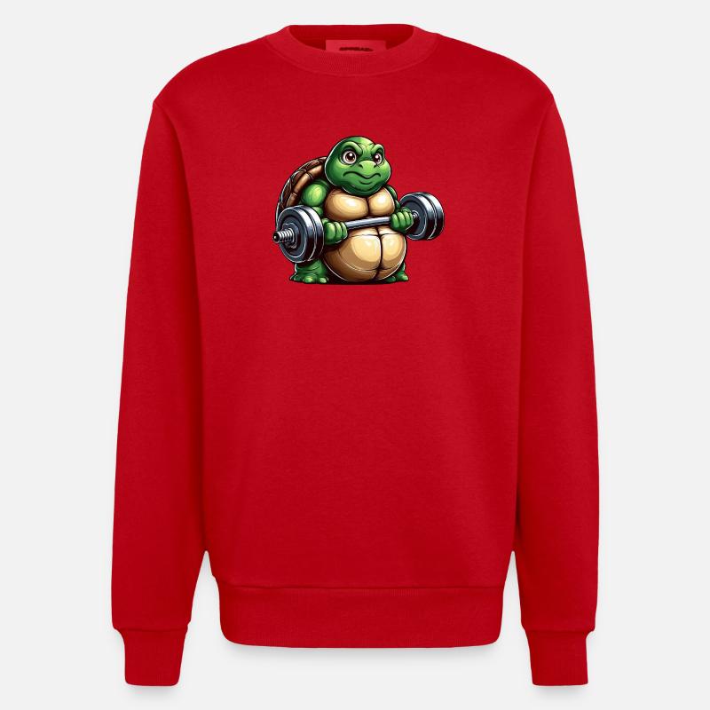 Grim Turtle Dumbbell Training Workout - Heavyweight Oversized Organic Crew Neck Made in EU - red