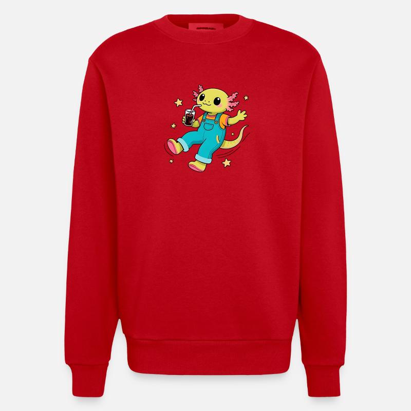 Axolotl joyeux flottant dans l'espace - Sweat bio épais oversize fabriqué en UE - rouge