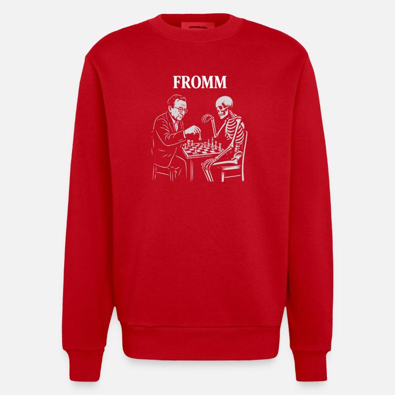 Noir-Schach: Erich Fromm-Psychoanalyse vs. Skelett - Heavyweight Oversized Organic Crew Neck Made in EU - Rot