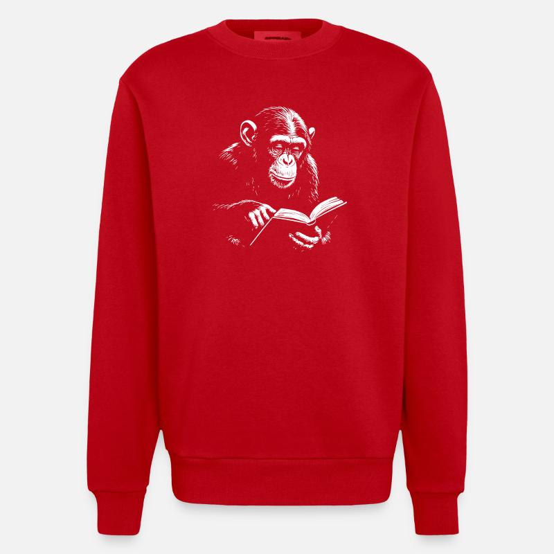 Illustration de singe en lecture - Sweat bio épais oversize fabriqué en UE - rouge