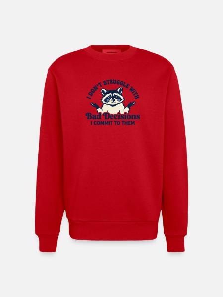 Raccoon Bad Decisions - Heavyweight Oversized Organic Crew Neck Made in EU - red