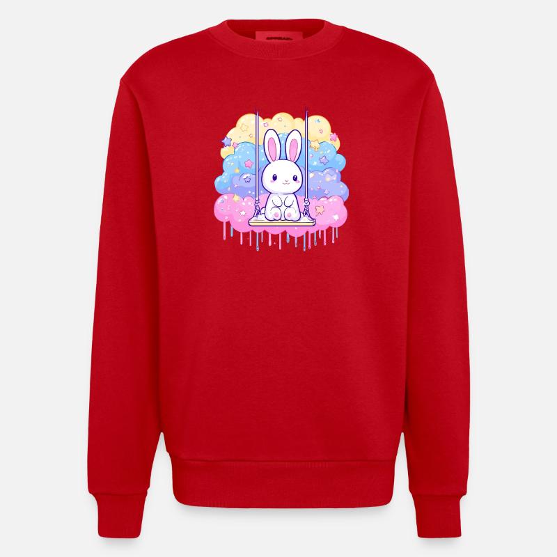 Cuddly bunny on cloud swing - Heavyweight Oversized Organic Crew Neck Made in EU - red