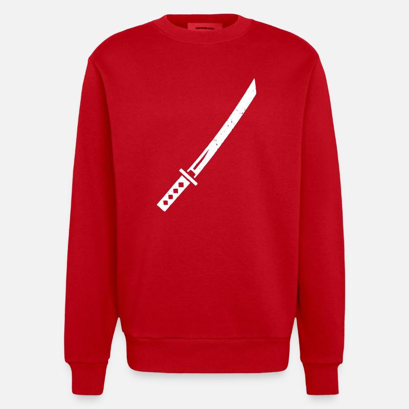 Katana Schwert Samurai Waffe Vektor - Heavyweight Oversized Organic Crew Neck Made in EU - Rot