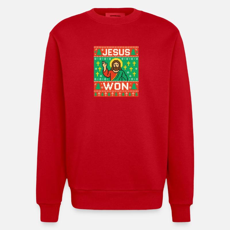 Jesus Won hässlicher Weihnachtspullover-Stil, christlich - Heavyweight Oversized Organic Crew Neck Made in EU - Rot