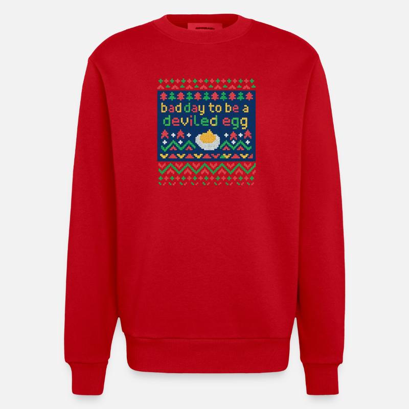 Deviled Egg Pixel Wortspiel, Weihnachtsessen-Liebhaber - Heavyweight Oversized Organic Crew Neck Made in EU - Rot