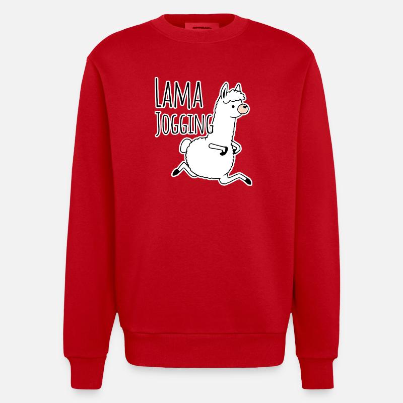 Llama jogging - funny, he jogs like a llama! - Heavyweight Oversized Organic Crew Neck Made in EU - red