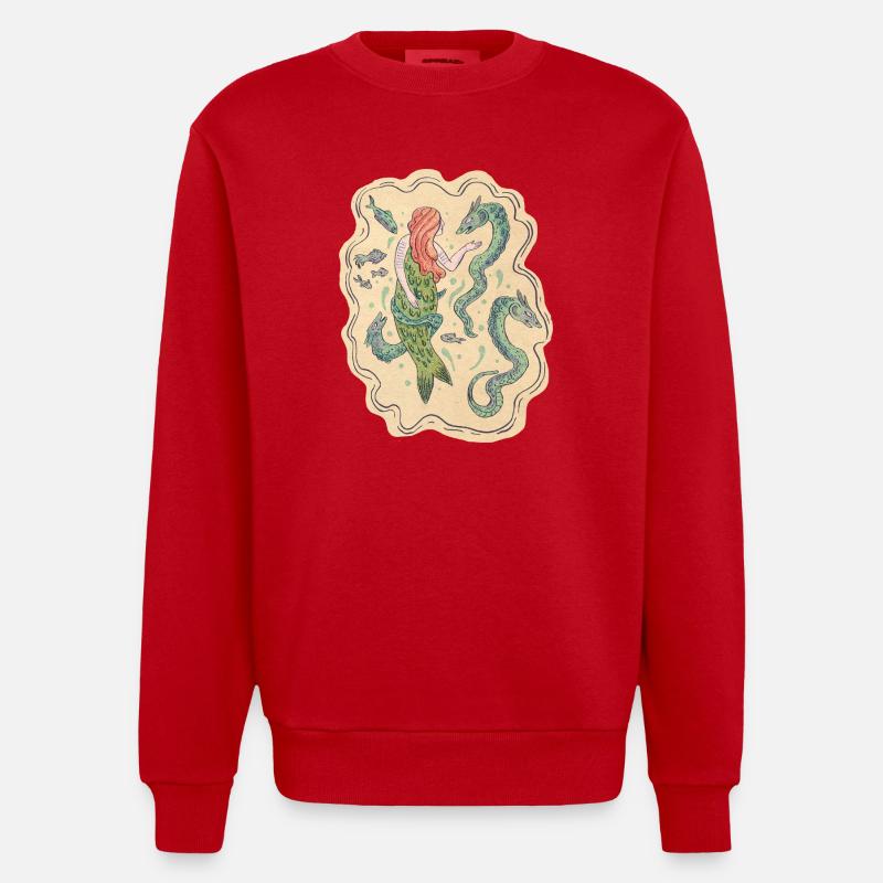 Sirène et Dragons de mer - Sweat bio épais oversize fabriqué en UE - rouge