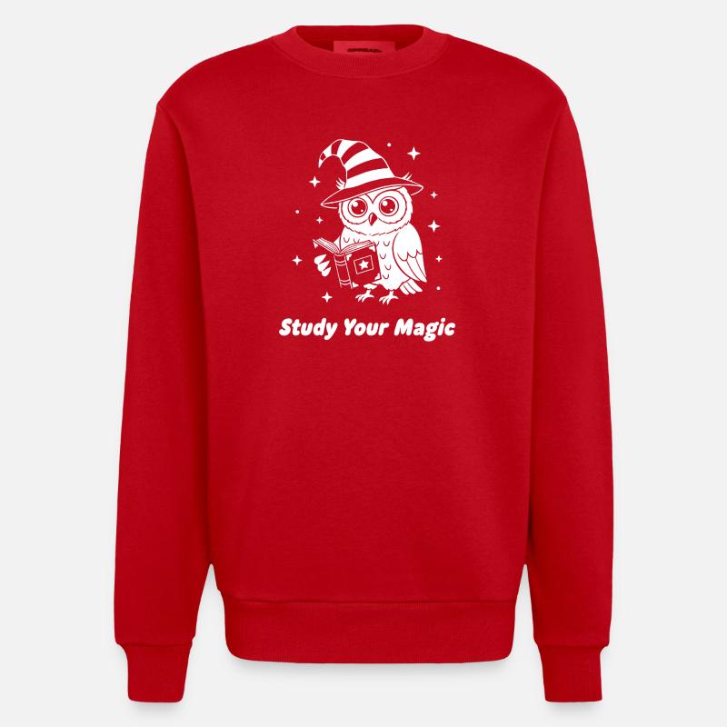 Magic owl learns magic - Heavyweight Oversized Organic Crew Neck Made in EU - red