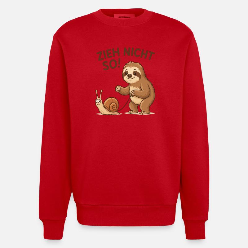 Don't pull like that! Sloth Snail - Heavyweight Oversized Organic Crew Neck Made in EU - red