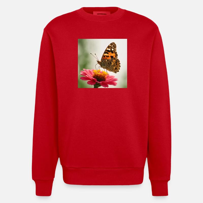 Schmetterling auf einer rosa Blume - Heavyweight Oversized Organic Crew Neck Made in EU - Rot