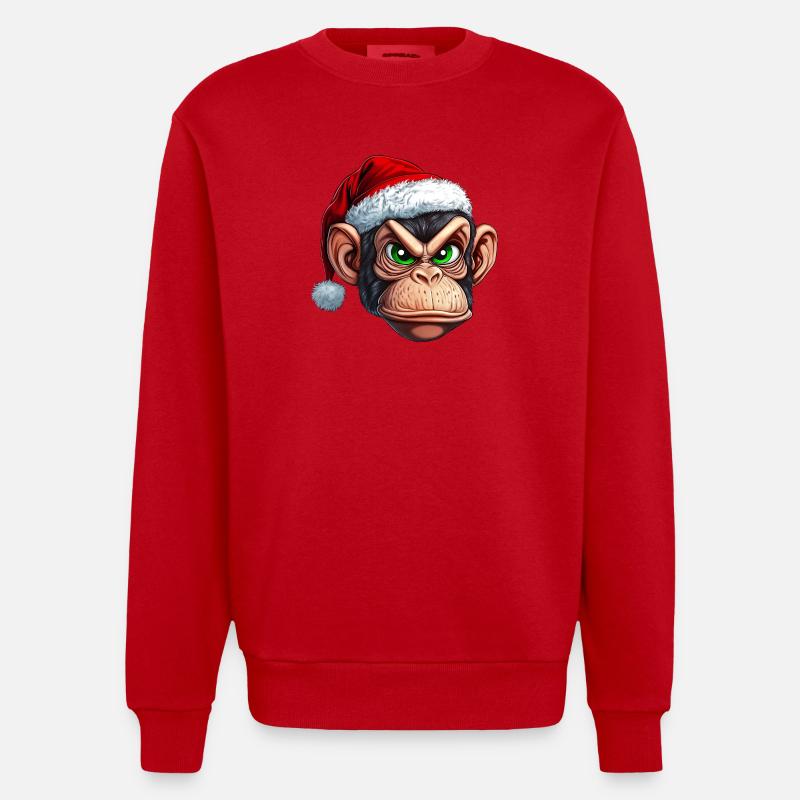 Affe mit Weihnachtsmütze :) - Heavyweight Oversized Organic Crew Neck Made in EU - Rot