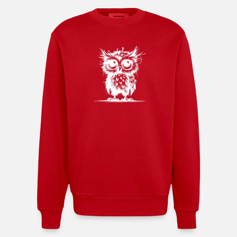 Müde Eulen Wächter des Waldes - Heavyweight Oversized Organic Crew Neck Made in EU - Rot