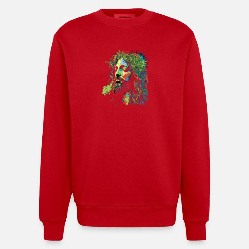 Jesus Rastafari Farbexplosion - Heavyweight Oversized Organic Crew Neck Made in EU - Rot