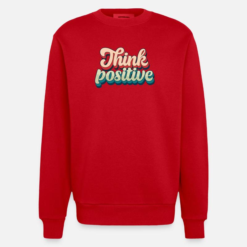Think Positive Rétro Script - Sweat bio épais oversize fabriqué en UE - rouge