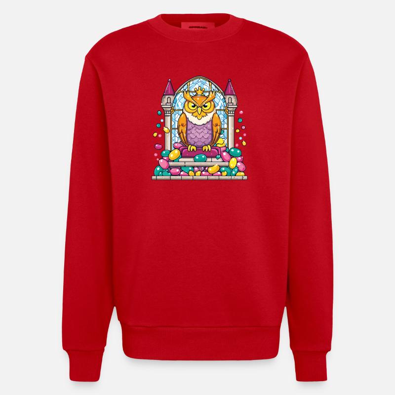 Kronen Eule Thron vor Glasfenster - Heavyweight Oversized Organic Crew Neck Made in EU - Rot