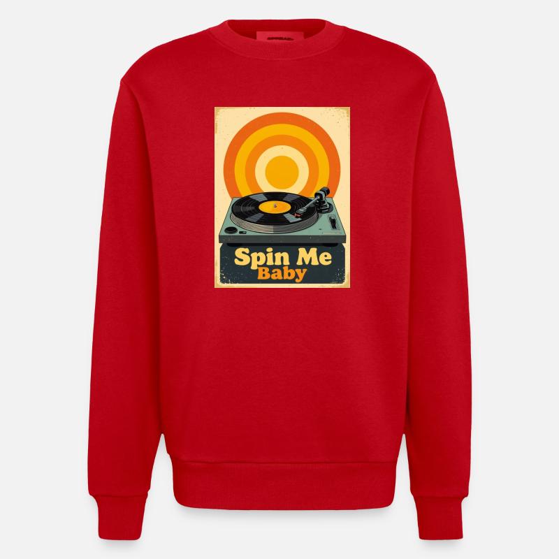 Retro-Vinylplatte mit warmem, lebendigem Ton - Heavyweight Oversized Organic Crew Neck Made in EU - Rot