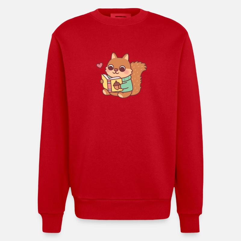 Niedliches Eichhörnchen liest ein Buch - Heavyweight Oversized Organic Crew Neck Made in EU - Rot