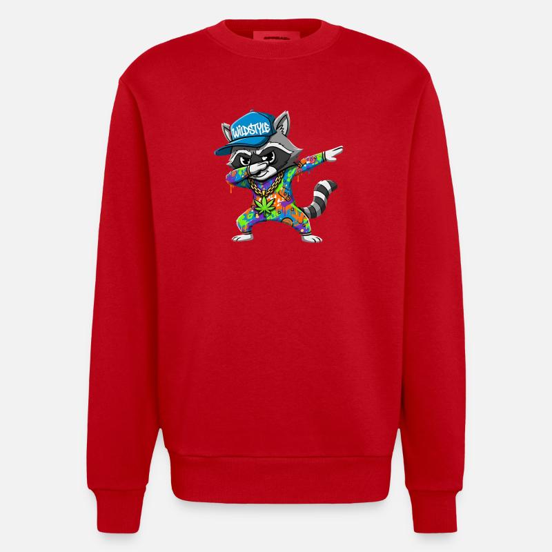 Wildstyle Dabbing Waschbär  Buntes Graffiti Design - Heavyweight Oversized Organic Crew Neck Made in EU - Rot