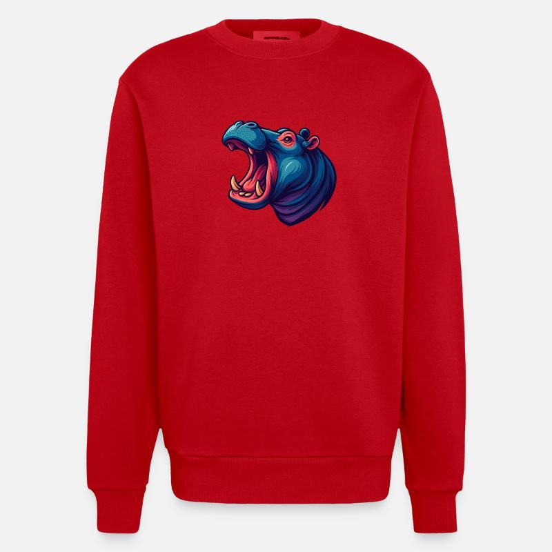 Neon hippo with an open muzzle - Heavyweight Oversized Organic Crew Neck Made in EU - red