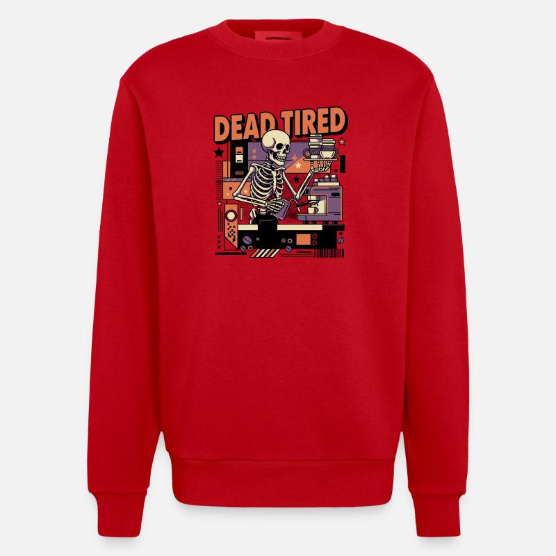 Dead tired coffee skeleton kitchen setting - Heavyweight Oversized Organic Crew Neck Made in EU - red