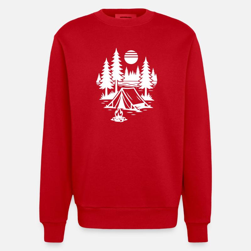 Tent Nature Campfire Camping - Heavyweight Oversized Organic Crew Neck Made in EU - red
