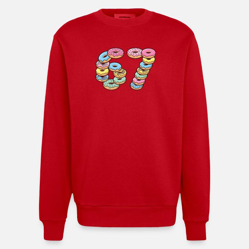 Pastel Donut Stack 67 Pattern - Heavyweight Oversized Organic Crew Neck Made in EU - red