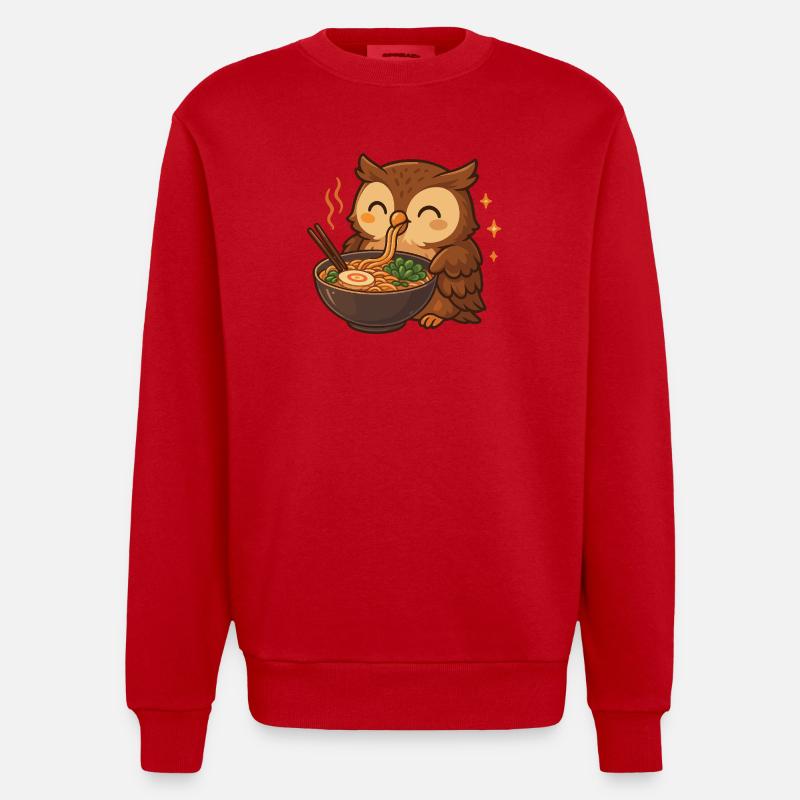 Eule mit Nudeln Ramen kawaii Eule - Heavyweight Oversized Organic Crew Neck Made in EU - Rot