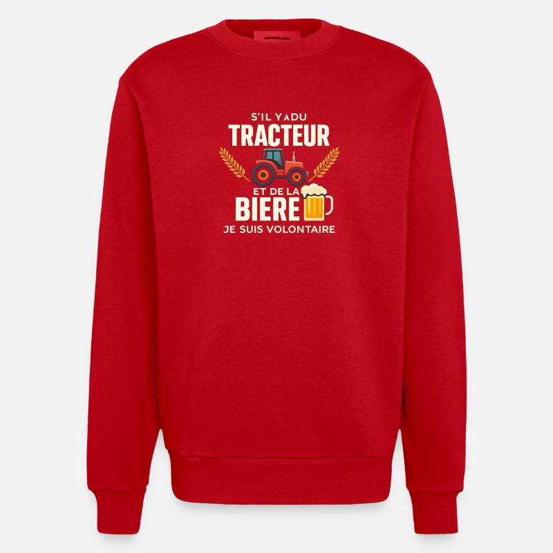 Traktor- und Bierfreiwilliger - Heavyweight Oversized Organic Crew Neck Made in EU - Rot
