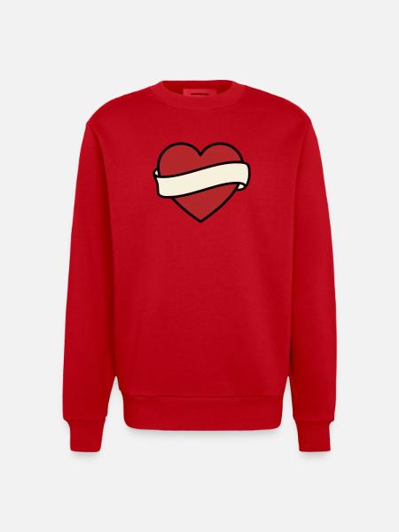 Tattoo Heart Banner Scroll Vector - Heavyweight Oversized Organic Crew Neck Made in EU - red