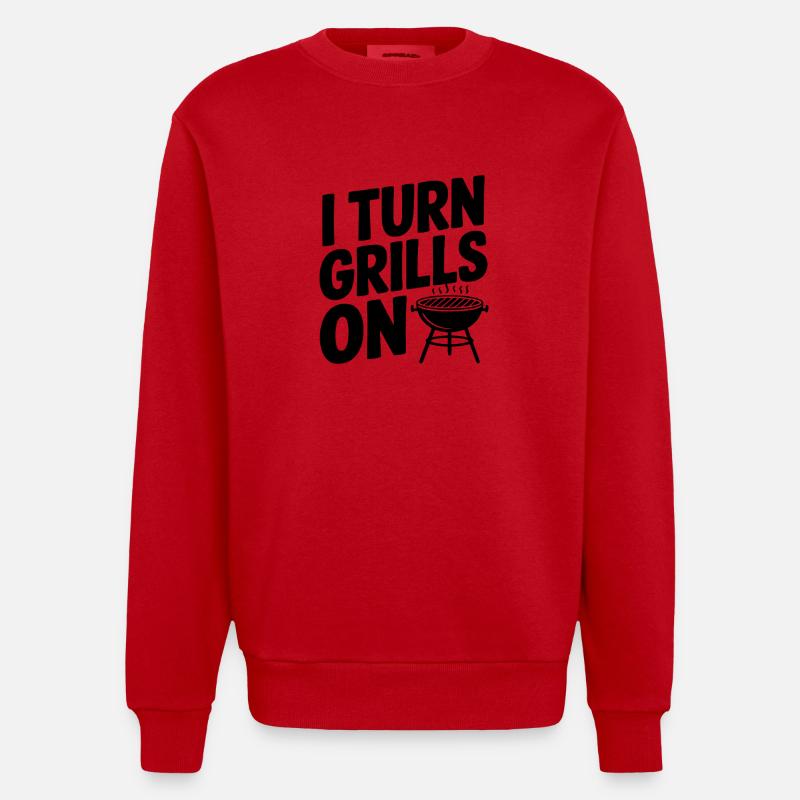 I Turn Grills On - Heavyweight Oversized Organic Crew Neck Made in EU - red