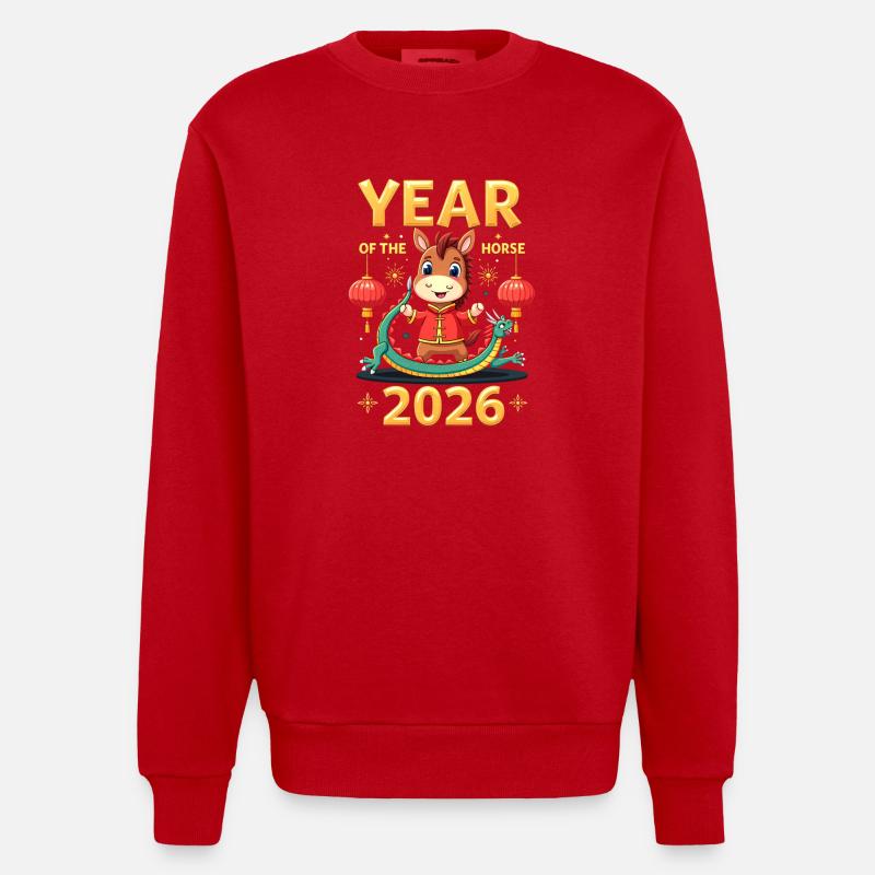 Nouvel An chinois du cheval 2026 - Sweat bio épais oversize fabriqué en UE - rouge