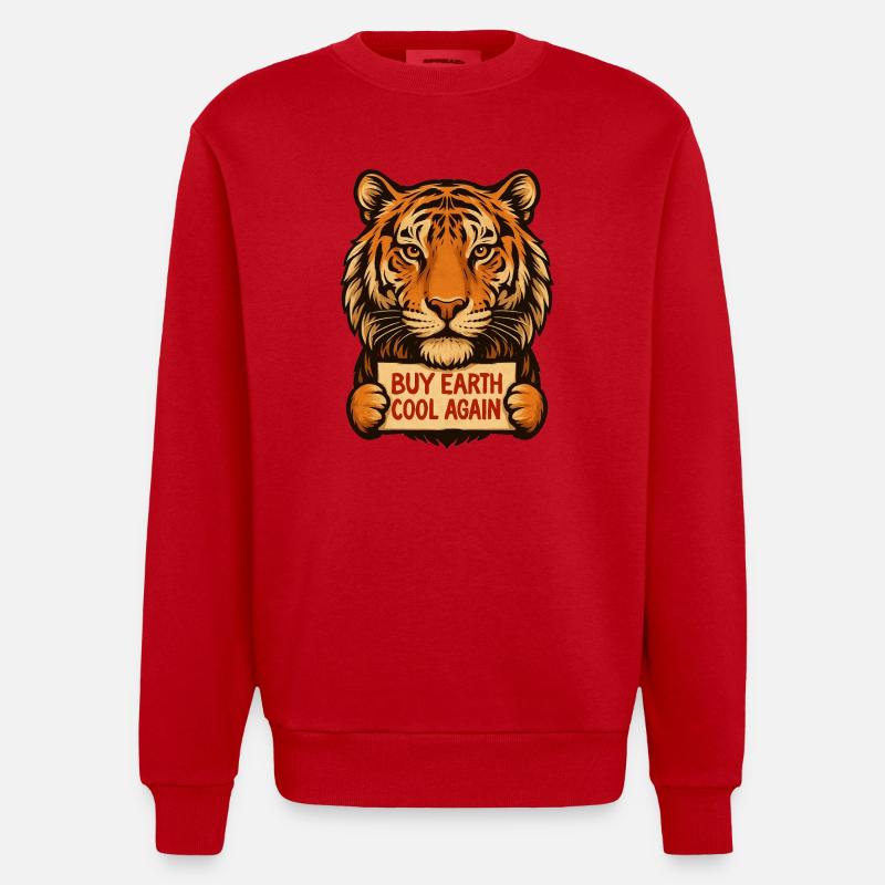 Tiger sagt: Make Eath Cool Again - Heavyweight Oversized Organic Crew Neck Made in EU - Rot