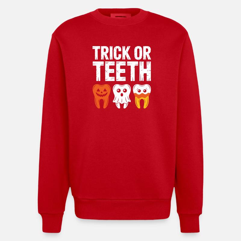 Trick oder Teeth Halloween-T-Shirt - Heavyweight Oversized Organic Crew Neck Made in EU - Rot