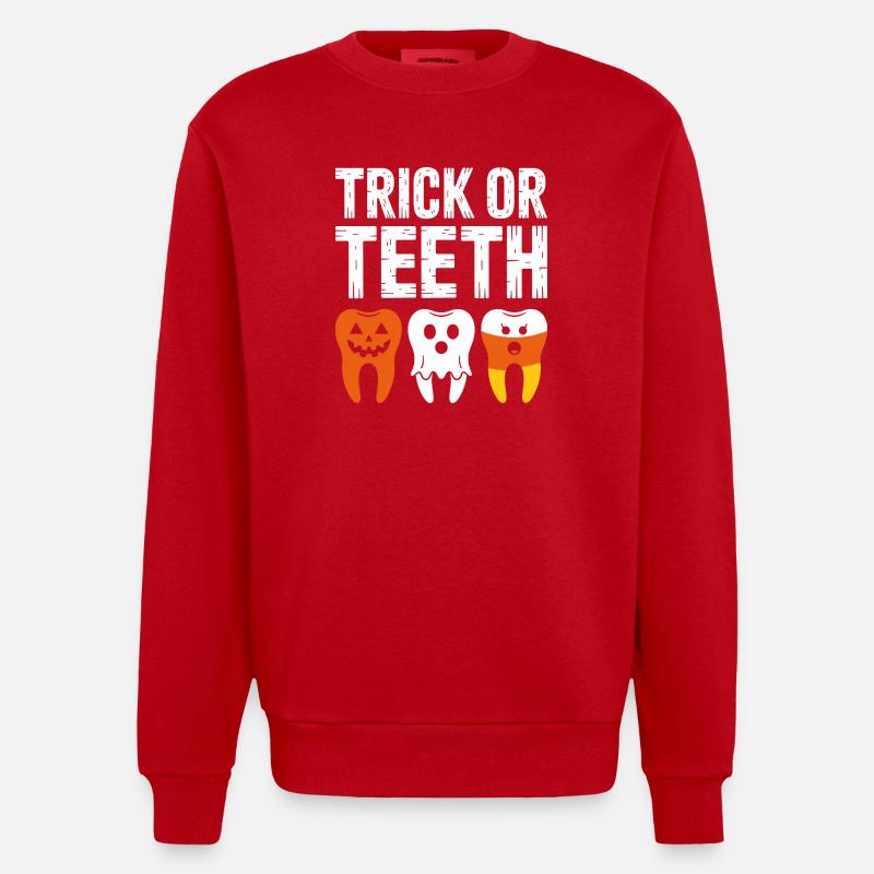 Trick oder Teeth Halloween-T-Shirt - Heavyweight Oversized Organic Crew Neck Made in EU - Rot