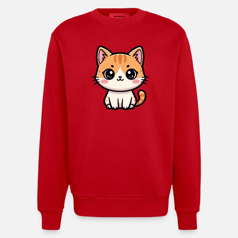 Chibi Tabby Kätzchen-Tee Art - Heavyweight Oversized Organic Crew Neck Made in EU - Rot