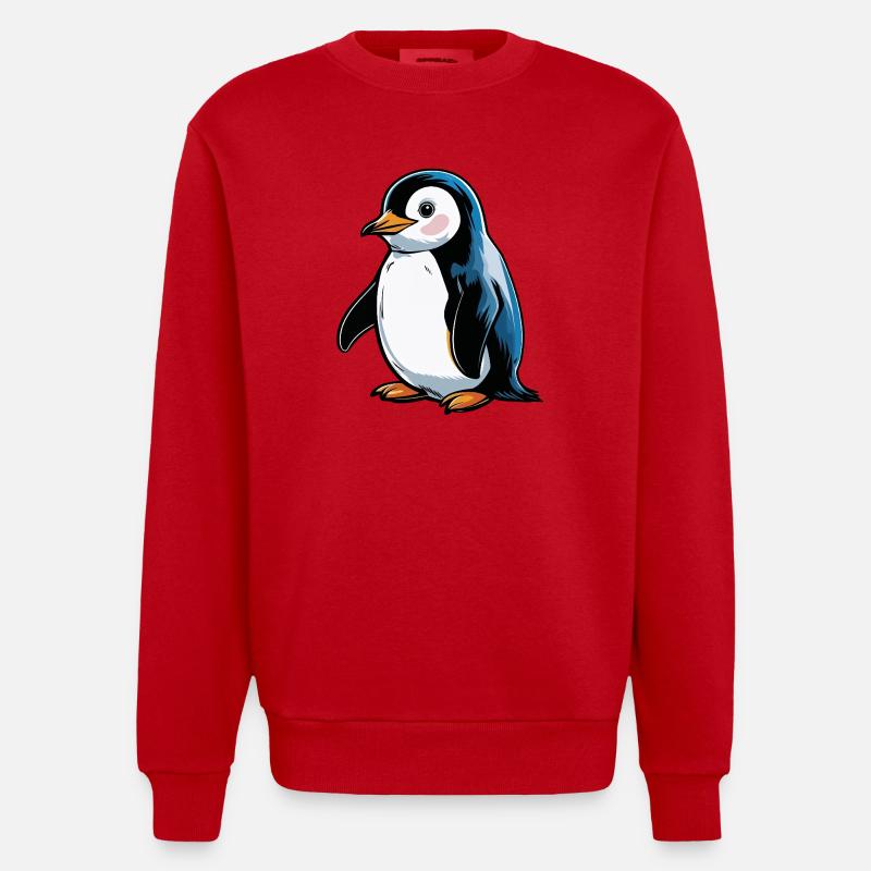 Comic-Pinguin Blauton - Heavyweight Oversized Organic Crew Neck Made in EU - Rot