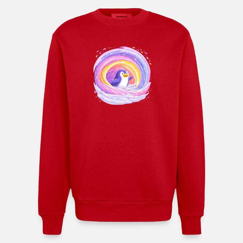 Manchot arc-en-ciel dans le vortex - Sweat bio épais oversize fabriqué en UE - rouge