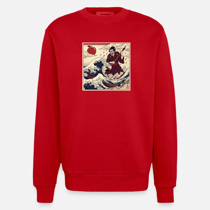 Samurai Teacher F Notes Tsunami Wave - Heavyweight Oversized Organic Crew Neck Made in EU - red